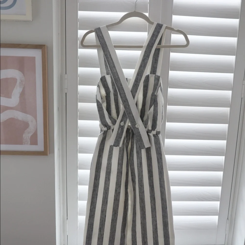 Reformation Striped Black and White Linen Jumpsuit